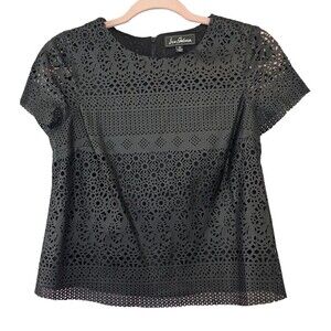 Sam Edelman Black Faux Leather Perforated Laser Cut Crop Top XS Whimsigoth